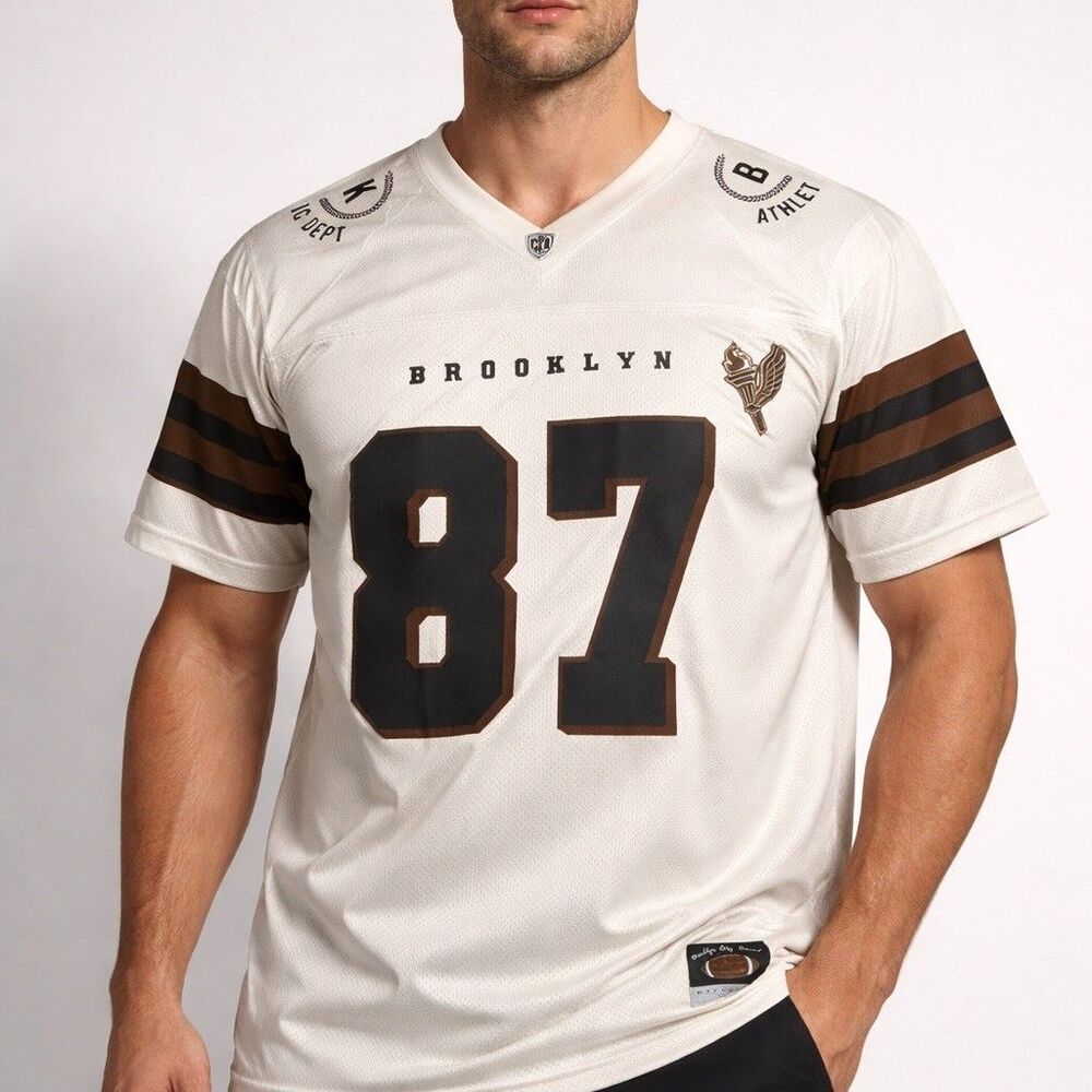 Brooklyn Cloth Men's Mesh Football Jersey Shirt White 87 V-Neck Size XL